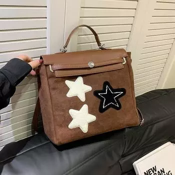 Милый Крутой Звездный Рюкзак Женский Новый Винтаж Горячая Девушка Ручка Шикарная Школьная Сумка Дамы Харадзюку Коричневый