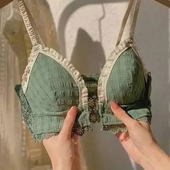 Милый кружевной бюстгальтер с застежкой спереди для девочек, удобное нижнее белье без косточек, изящное дышащее нижнее белье для женщин 32/70 зелёный