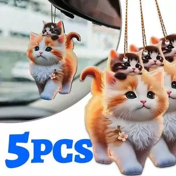 Милый кулон в виде кошки для автомобиля, 3D акриловый плоский декоративный кулон, автомобильное зеркало заднего вида, рюкзак, имитация животных, декоративные аксессуары