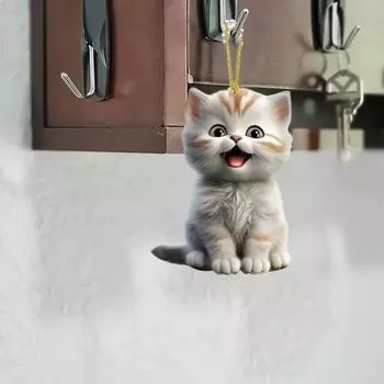 Милый кулон в виде кота, акриловое зеркало заднего вида, подвеска на рождественскую елку, украшение в виде мультяшного котенка, подарок для любителя кошек 6