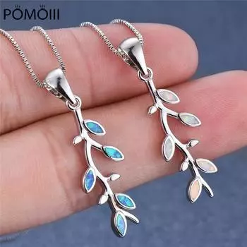 Милый кулон в виде листа растения, дерева, синего, белого огненного опала, ожерелья для женщин из стерлингового серебра 925 пробы, ювелирные изделия с камнем по знаку зодиака, женское ожерелье синий