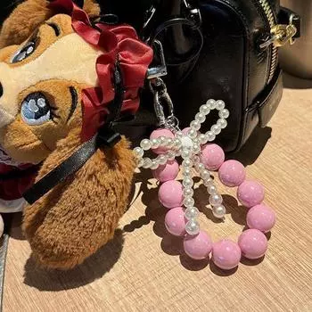 Милый кулон в виде жемчуга для мобильного телефона с бантом, цепочка с бусинами, брелок для ключей в виде сумки для камеры и аксессуаров для мобильного телефона жёлтый