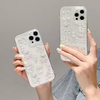 Милый лазерный цветок медведь блестящий прозрачный чехол для телефона для Iphone 14 12 11 13 Pro Max Xr X Xs 7 8 Plus мягкий защитный чехол для линз For iPhone14Plus чистый