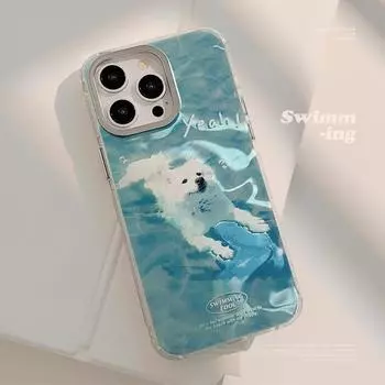 Милый летний чехол для телефона с изображением щенка-плавающего щенка 15promax