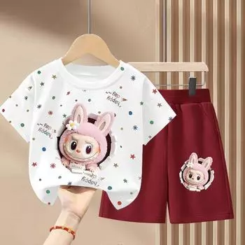 Милый летний детский модный комплект из двух предметов для девочек Labubu 90