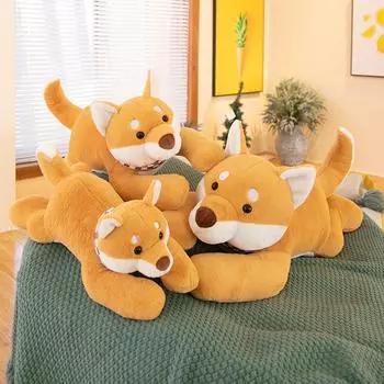 Милый лежачий шейный шарф сиба-ину, подушка для куклы, супер мягкая прикроватная подушка для сна, креативная имитация плюшевой игрушки для собаки, куклы 50 cm (0.4 kg)