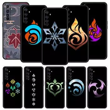 Милый логотип Genshin impact для Realme 9i, роскошный чехол для телефона 9 8 5G GT2 7 6 Pro Plus 8i C21 C3 C11 C25, черный силиконовый чехол Realme C3