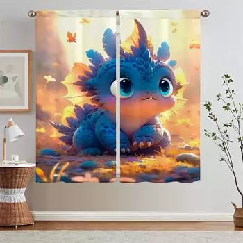 Милый маленький дракончик для дома и декора, короткие оконные шторы для гостиной, кудри, затемняющие шторы, затемняющие щупальца W50xH70cmx2pcs-CL