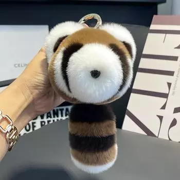 Милый маленький енот, натуральный мех кролика выдры, автомобильный брелок, сумка, кулон, плюшевая кукла, модная кукла, кулон в подарок