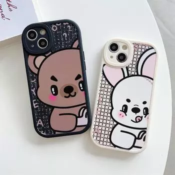 Милый маленький бурый медвежонок, маленький белый кролик, мягкий чехол из ТПУ, модный чехол для телефона для iPhone, Samsung Vivo, Xiaomi Oppo Infinix vivo Y78+ белый