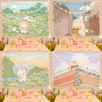 Милый маленький кролик прикроватная вешалка для украшения дома настенный гобелен офисный гобелен для гостиной 100x75cm