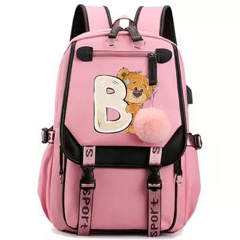 Милый маленький медвежонок, школьная сумка с 26 английскими буквами, школьный рюкзак, уличный рюкзак с героями мультфильмов для девочек-подростков, дорожный рюкзак для ноутбука