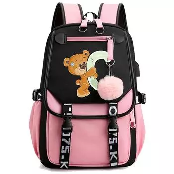Милый маленький медвежонок, школьная сумка с 26 английскими буквами, школьный рюкзак, уличный рюкзак с героями мультфильмов для девочек-подростков, дорожный рюкзак для ноутбука