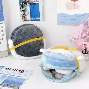 Милый маленький пингвин кошелек для монет мягкий мини мультяшный кошелек для монет прекрасная сумка для линии передачи данных простота прочный плюшевый кошелек для монет аксессуары серый