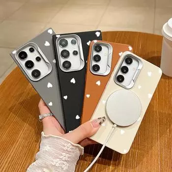 Милый маленький принт в виде сердечек из тонкого мягкого ТПУ-чехла для Samsung S24 FE S23 Ultra S22 S21 Plus, матовая кожаная текстура для магнитного чехла для телефона MagSafe Samsung S24 FE чёрный