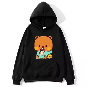 Милый малыш Бубу пьет молоко, графическая толстовка для женщин, толстовка с капюшоном для пары, мультяшная панда и медвежонок Брауни, одежда 2000 года S