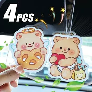 Милый медведь автомобильный парфюм ломтик зеркало заднего вида автомобиля украшение аромат хлопковая бумажная карточка дома автомобиль удаление запаха ароматизатор таблетки