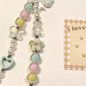 Милый медведь бант бисерный мобильный телефон цепочка амулет ремешок для ключей шнурок девушка сердце брелок чехол для телефона подвесные украшения подарки