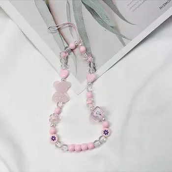Милый медведь бант мобильный телефон веревка брелок шнур мобильный телефон бисерный браслет цепь против падения акриловая цветная цепочка кристалл милый розовый
