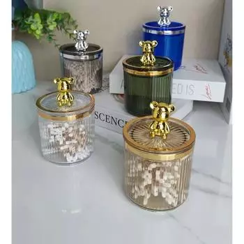 Милый медведь, держатель для ватного диска, стержень для ватной палочки, коробка для хранения косметики, ювелирных изделий, контейнер для макияжа для ванной, органайзер для помады, коробка серый