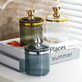 Милый медведь, держатель для ватного диска, стержень для ватной палочки, коробка для хранения косметики, ювелирных изделий, контейнер для макияжа для ванной, органайзер для помады, коробка