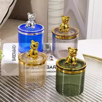 Милый медведь, держатель для ватного диска, стержень для ватной палочки, коробка для хранения косметики, ювелирных изделий, контейнер для макияжа для ванной, органайзер для помады, коробка