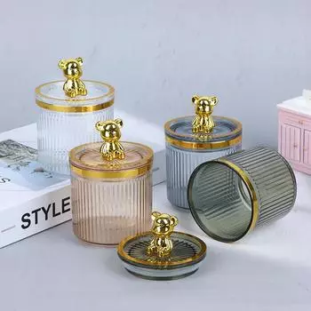 Милый медведь, держатель для ватного диска, стержень для ватной палочки, коробка для хранения косметики, ювелирных изделий, контейнер для макияжа для ванной, органайзер для помады, коробка прозрачный