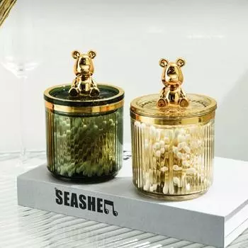 Милый медведь держатель ватного диска ватный тампон коробка для хранения косметики ювелирные изделия ванная комната Qtip контейнер для макияжа губная помада органайзер коробка зелёный