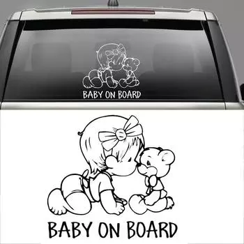 Милый медведь мультфильм ребенок на борту забавная наклейка на автомобиль светоотражающая виниловая наклейка на окна автомобиля 23*22 см белый