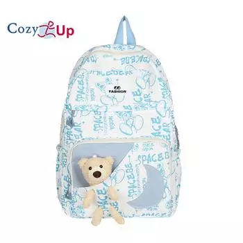 Милый медведь мультфильм ученик начальной школы школьный женский легкий нейлоновый рюкзак большой емкости с буквами универсальный рюкзак 30x45x14cm розовый