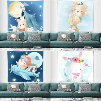 Милый медведь мультфильм животное гобелен офис гостиная украшение домашний настенный гобелен 100x75cm