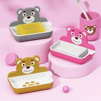 Милый медведь Мыльница Пластиковая полка для хранения мыла Аксессуары для ванной Мыльница Ванная комната коричневый