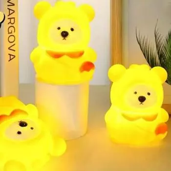 Милый медведь ночник силиконовый детский спальный светильник сенсорное управление ночники настольный декор для ребенка 1pc жёлтый