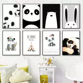 Милый медведь панда кролик лев детское украшение холст картина настенное искусство фотографии постеры принты гостиная детская спальня дом куадрос 21cm30cm NoFrame