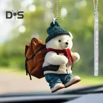 Милый медведь, подвеска на зеркало заднего вида, стильный рюкзак, дизайн медведя, реалистичное украшение в виде белого медведя для автомобиля, дома, рождественской елки, уникальный подарок Bear