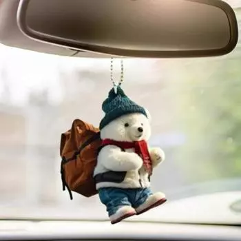 Милый медведь, подвеска на зеркало заднего вида, стильный рюкзак, дизайн медведя, реалистичное украшение в виде белого медведя