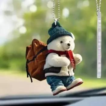 Милый медведь, подвеска на зеркало заднего вида, стильный рюкзак, дизайн медведя, реалистичное украшение в виде белого медведя для автомобиля, дома, рождественской елки, уникальный подарок Bear