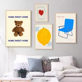 Милый медведь с изображением животного, вид из окна, постер, абстрактное любящее сердце, декоративные картины, настенные картины на холсте, корейский домашний декор, современный 21x30cm No Framed