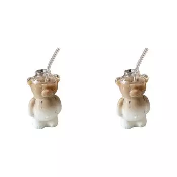 Милый Медведь Стеклянная Чашка Мультяшный Медведь В Форме Кофейная Кружка Стаканы Для Напитков (с соломой)