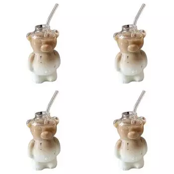 Милый Медведь Стеклянная Чашка Мультяшный Медведь В Форме Кофейная Кружка Стаканы Для Напитков (с соломой)