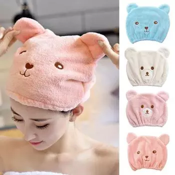 Милый медведь, водопоглощающая шапка для душа, быстросохнущая шапка для волос, повязка на голову, полотенце, шапочка для ванны 2