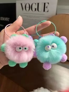 Милый мех кролика выдры, маленький брикет, автомобильный брелок, подвеска, корейская сетка, плюшевая школьная сумка знаменитостей, подвесной подарок светло-фиолетовый