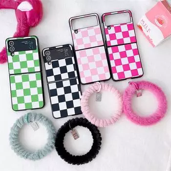 Милый цветной сетчатый меховой браслет чехол для телефона Samsung Galaxy Z Flip 3 4 Модный силиконовый чехол для Z Flip3 Flip4 Защитный чехол For-Z Flip 3