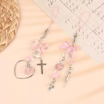 Милый милый бант-сердце кулон телефонная цепочка шнурок для девочек Y2K розовый мобильный телефон ремни сумки подвесные украшения