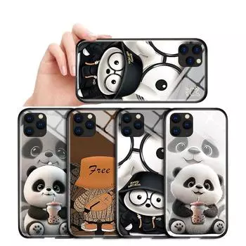 Милый милый чехол из закаленного стекла с пандой и кроликом для iPhone Samsung Galaxy Infinix, противоударный чехол из ТПУ с мягким краем iPhone 11 Pro Max