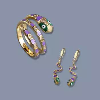 Милый милый креативный комплект украшений в виде животных из мультфильмов, эмалированное кольцо в виде змеи, серьги