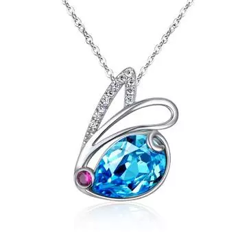 Милый милый кролик кулон ожерелье комплект женский индивидуальный кролик серьги гвоздики синее хрустальное ожерелье