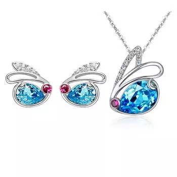 Милый милый кролик кулон ожерелье комплект женский индивидуальный кролик серьги гвоздики синее хрустальное ожерелье