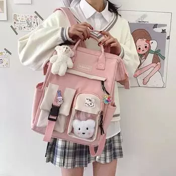 Милый милый нейлоновый рюкзак для женщин, классический повседневный дизайнерский рюкзак для девочек, сумка с подвеской в виде куклы, модная школьная сумка для девочек