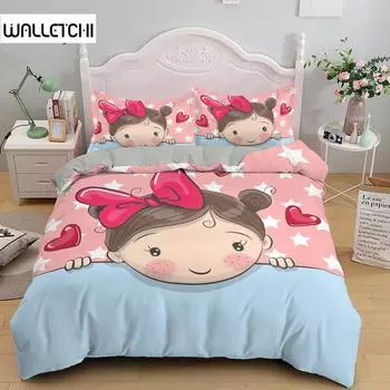 Милый милый пододеяльник для девочки в мультяшном стиле, комплект постельного белья из микрофибры, 3D-одеяло, покрывало King Twin для девочки-подростка, подарок, декор комнаты EU single(135x200cm)